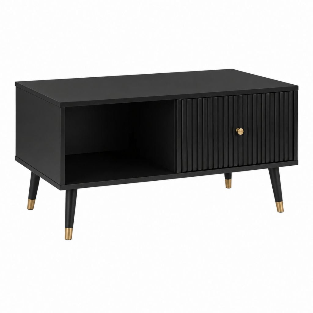 Table basse noire en panneaux MDF rectangulaire avec rangement 100 x 50 x 45 cm