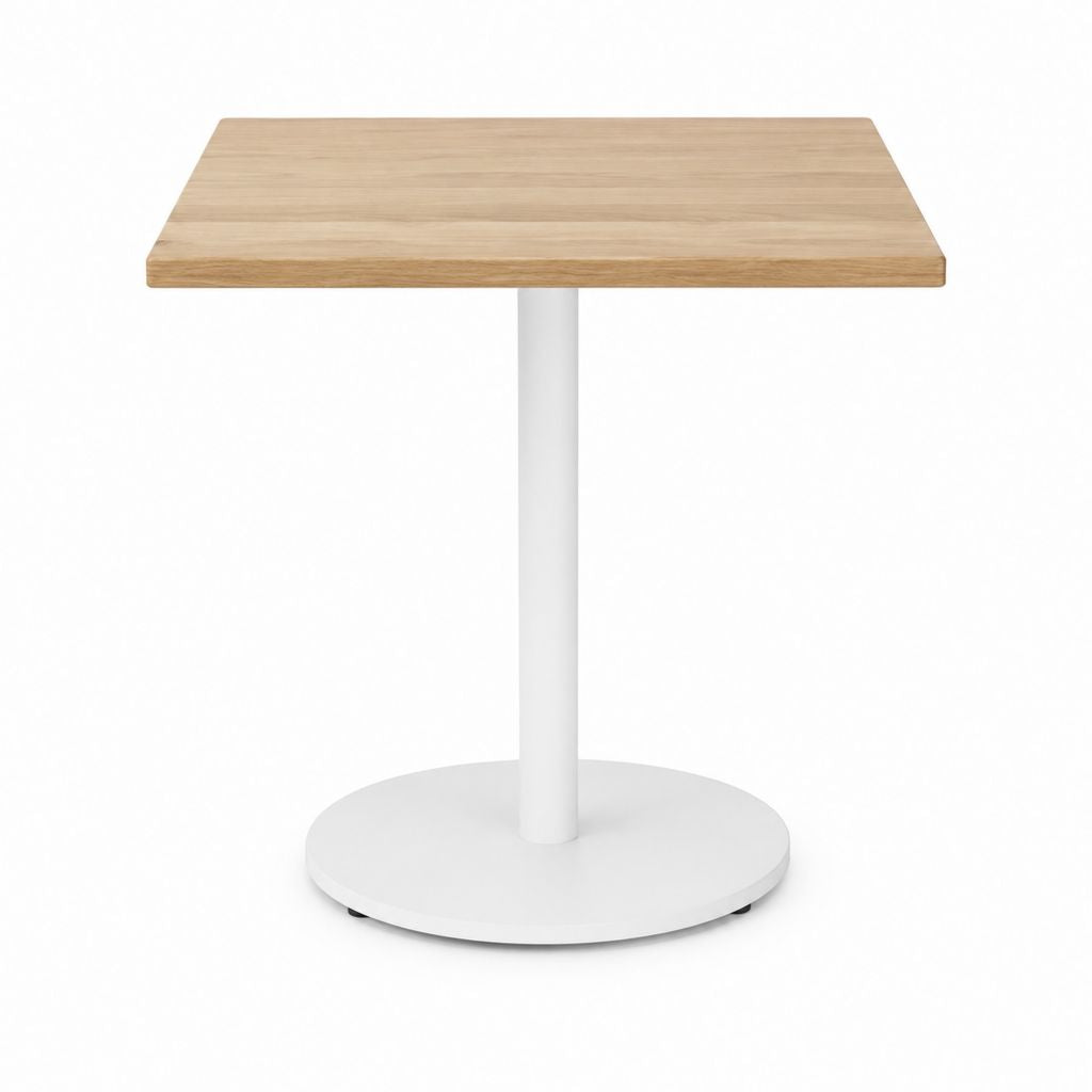 Table à manger carrée en MDF plaqué chêne clair et acier blanc 80 x 80 x 75 cm