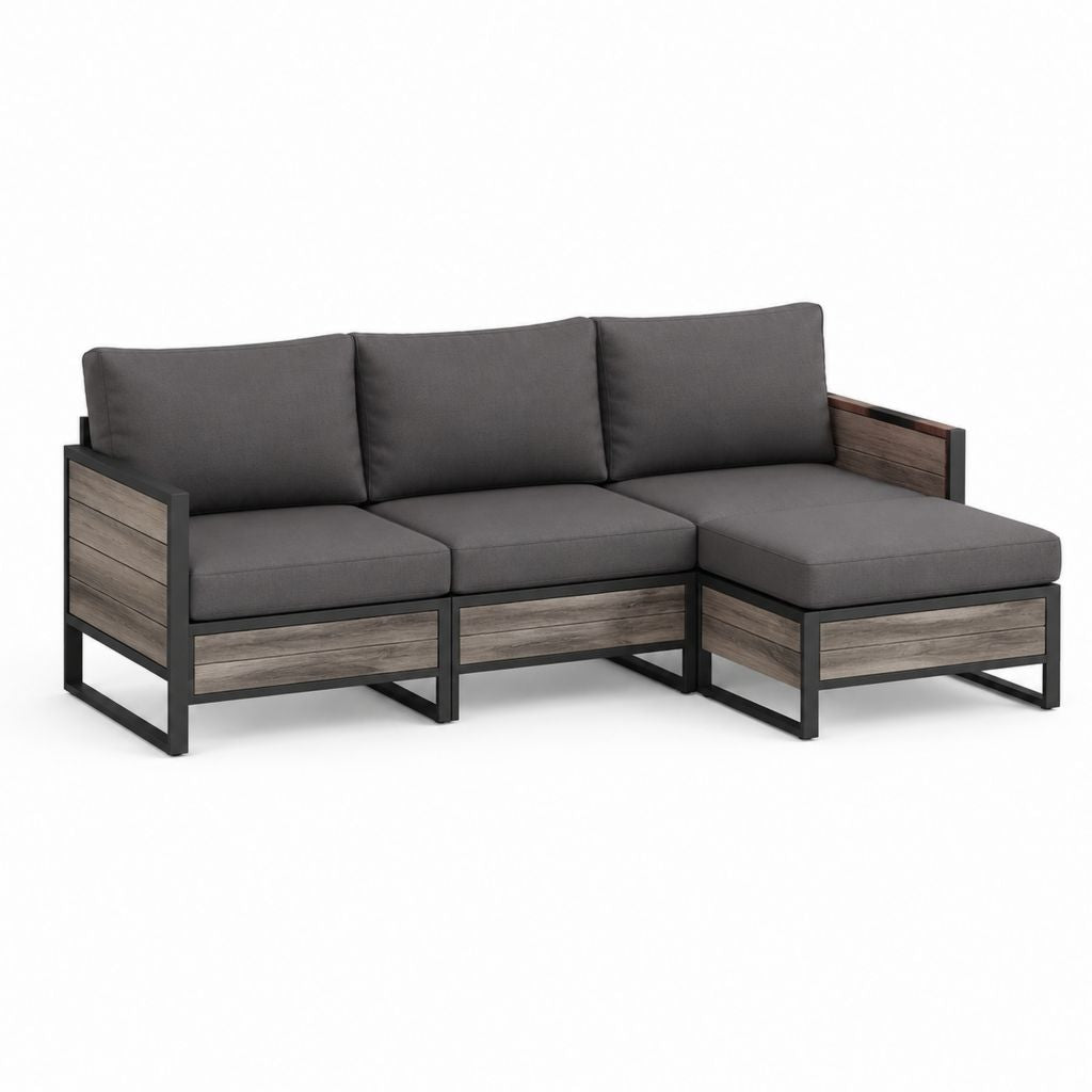 Canapé de jardin d'angle 3 places gris anthracite en acier et WPC 200 x 140 x 78 cm