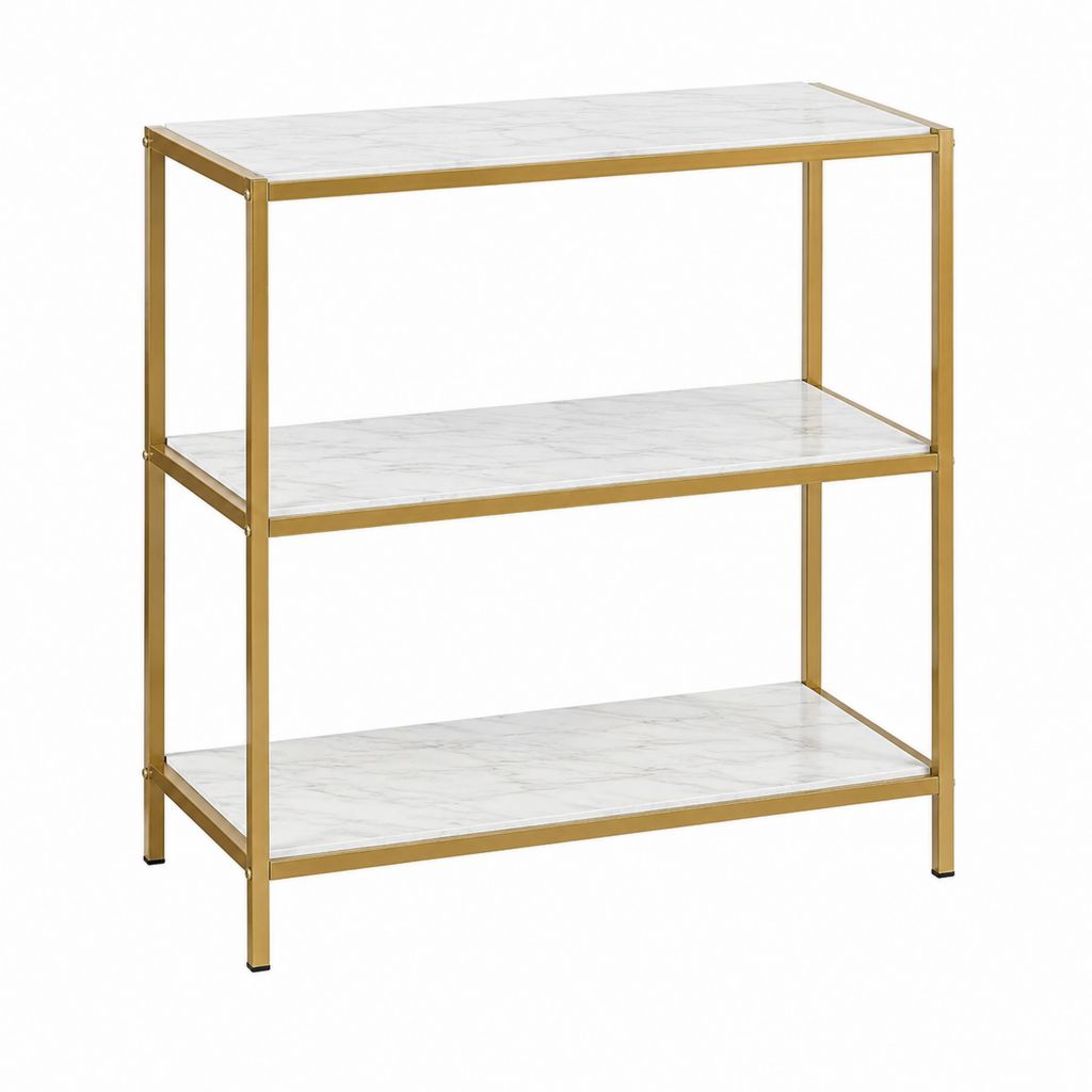 Console de rangement rectangulaire blanc marbre et doré en acier et panneaux MDF 80 x 30 x 90 cm