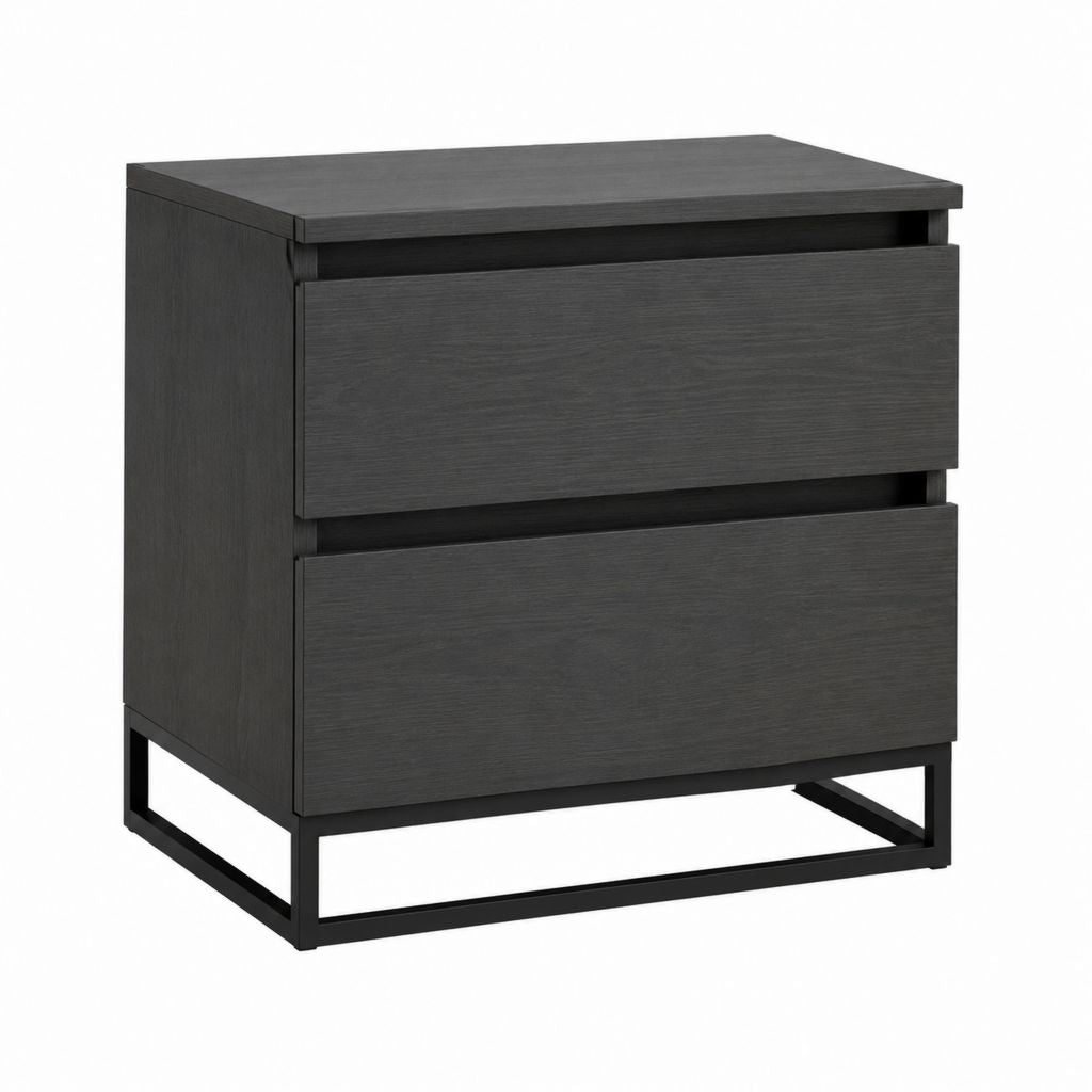 Table de chevet 2 tiroirs noire en panneaux MDF et acier 50 x 40 x 55 cm