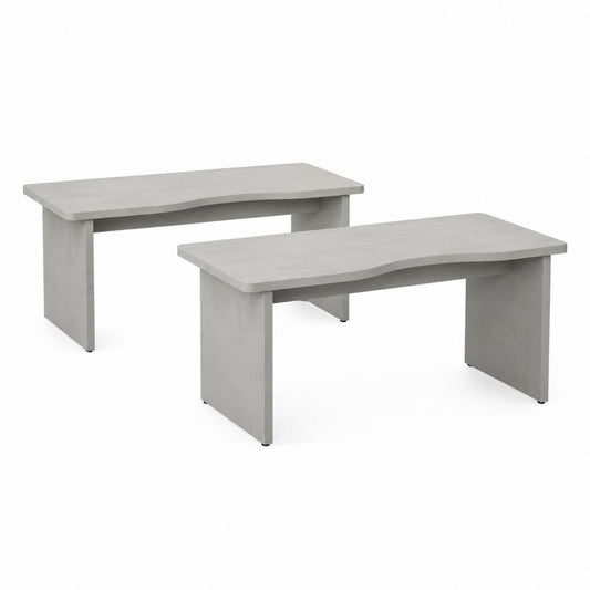 Lot de 2 tables basses gigognes grises en MDF décor béton rectangulaires 100 x 50 x 45 cm et 90 x 45 x 35 cm