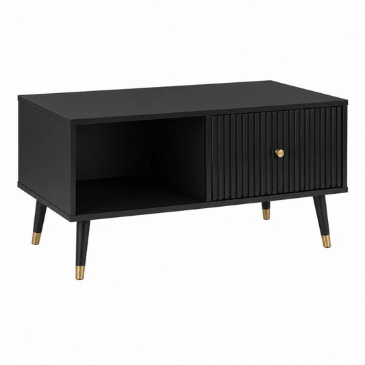 Table basse noire en panneaux MDF rectangulaire avec rangement 100 x 50 x 45 cm