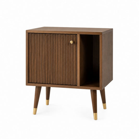 Table de chevet marron noyer en MDF plaqué avec porte coulissante et niche 60 x 40 x 65 cm