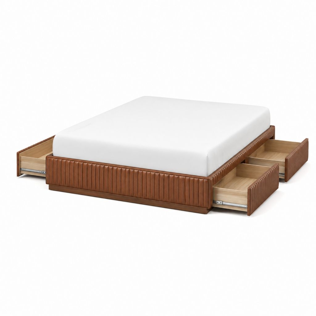 Lit avec rangement 160 x 200 cm marron en simili cuir PU avec 4 tiroirs