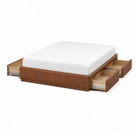 Lit avec rangement 160 x 200 cm marron en simili cuir PU avec 4 tiroirs