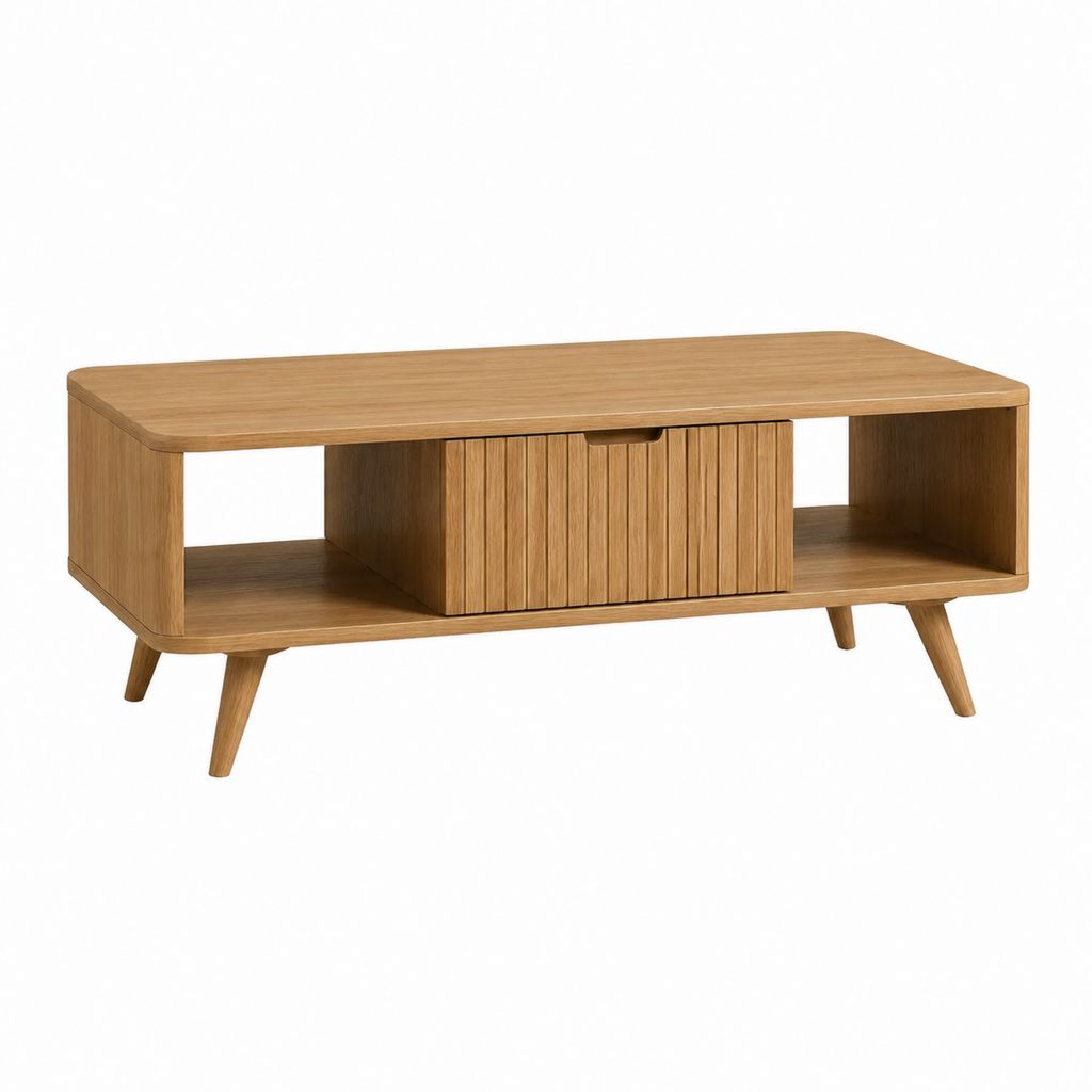 Table basse rectangulaire effet chêne avec rangement 120 x 60 x 45 cm