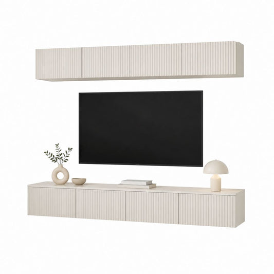 Ensemble meuble TV mural 2 éléments blanc en panneaux de particules 180 x 30 x 30 cm