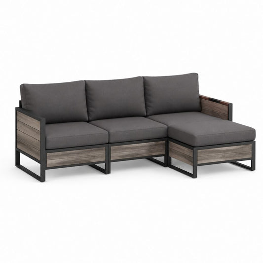 Canapé de jardin d'angle 3 places gris anthracite en acier et WPC 200 x 140 x 78 cm