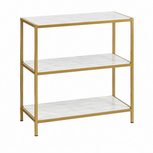 Console de rangement rectangulaire blanc marbre et doré en acier et panneaux MDF 80 x 30 x 90 cm