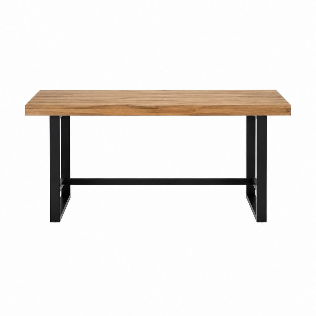 Table à manger rectangulaire marron et noir en bois massif d'acacia et acier 180 x 90 x 75 cm