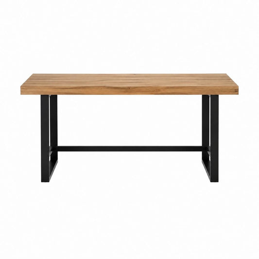 Table à manger rectangulaire marron et noir en bois massif d'acacia et acier 180 x 90 x 75 cm