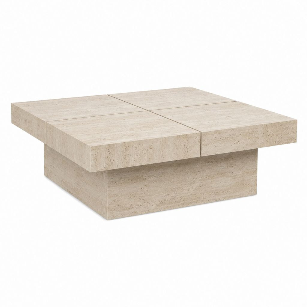 Table basse carrée beige en travertin 100 x 100 x 35 cm