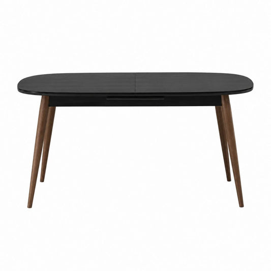 Table à manger extensible ovale noire et noyer en bois massif 160/200 x 90 x 75 cm