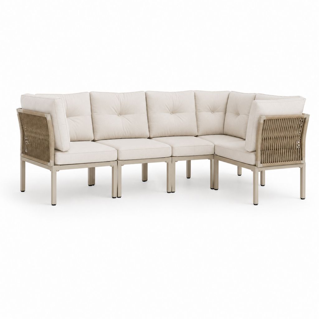 Salon de jardin d'angle 4 places beige en aluminium et corde tressée 240 x 240 x 78 cm