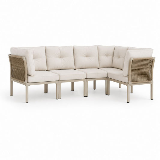 Salon de jardin d'angle 4 places beige en aluminium et corde tressée 240 x 240 x 78 cm