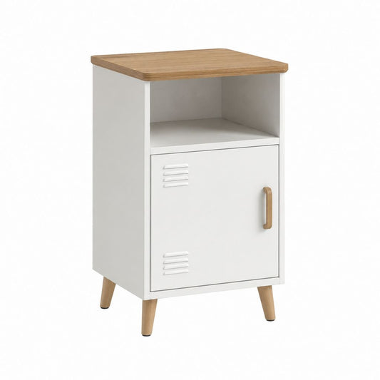 Table de chevet 1 porte blanc et chêne en panneaux MDF 40 x 35 x 60 cm