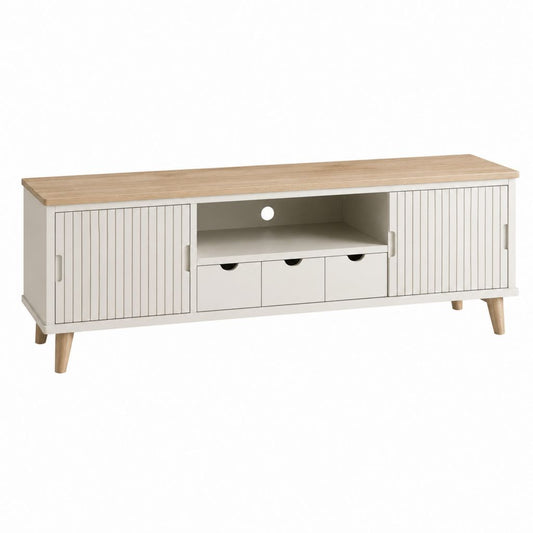 Meuble TV rectangulaire blanc et chêne clair en panneaux MDF 160 x 40 x 55 cm