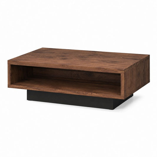 Table basse rectangulaire noyer en panneaux MDF avec rangement ouvert 120 x 60 x 35 cm
