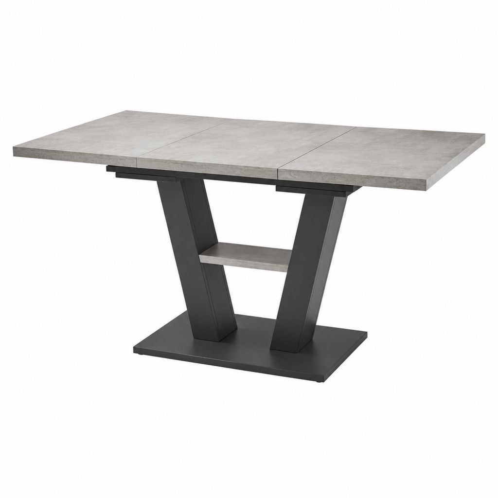 Table à manger extensible grise effet béton et acier noir rectangulaire 160-200 x 90 x 76 cm