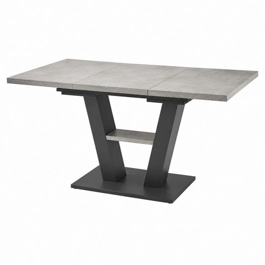 Table à manger extensible grise effet béton et acier noir rectangulaire 160-200 x 90 x 76 cm