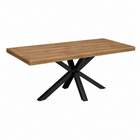 Table à manger rectangulaire décor chêne avec piètement étoile en acier noir 180 x 90 x 75 cm