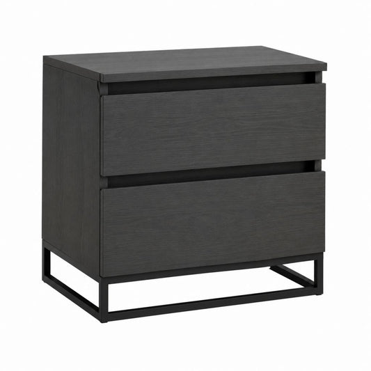 Table de chevet 2 tiroirs noire en panneaux MDF et acier 50 x 40 x 55 cm